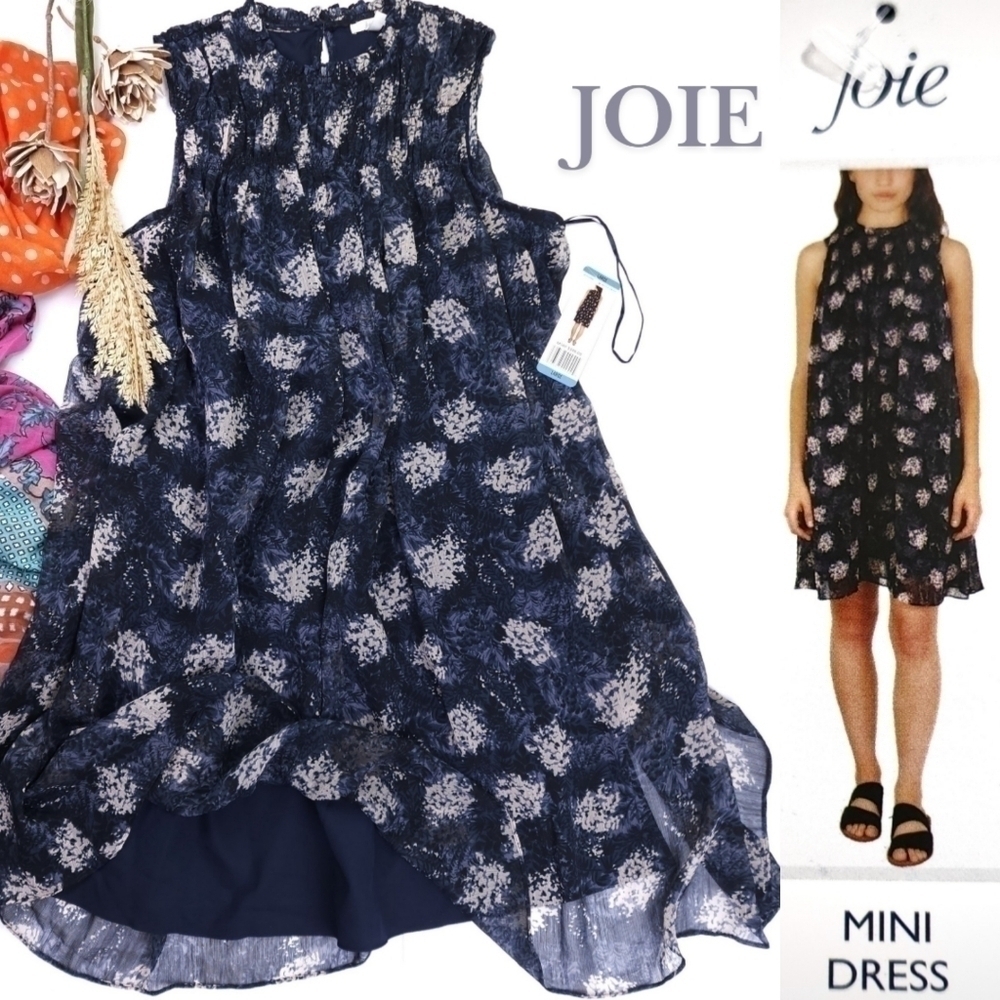 New Joie Blue Beige Patterned Dress Size L
